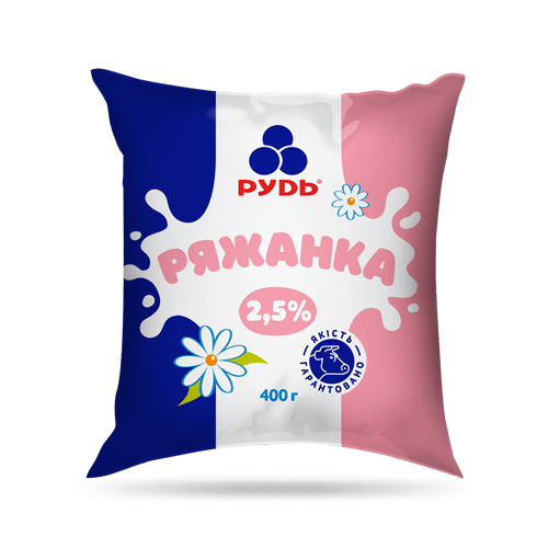 Ряжанка РУДЬ 400г, 2,5%, плівка поліетиленова